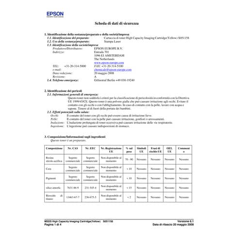 Unità immagine alta capacità 1158 Epson giallo C13S051158